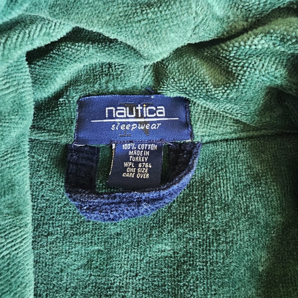 Vintage 90's Nautica Mens Belted Terry Cloth Bath Robe Navy & Green One Size... - Picture 3 of 6